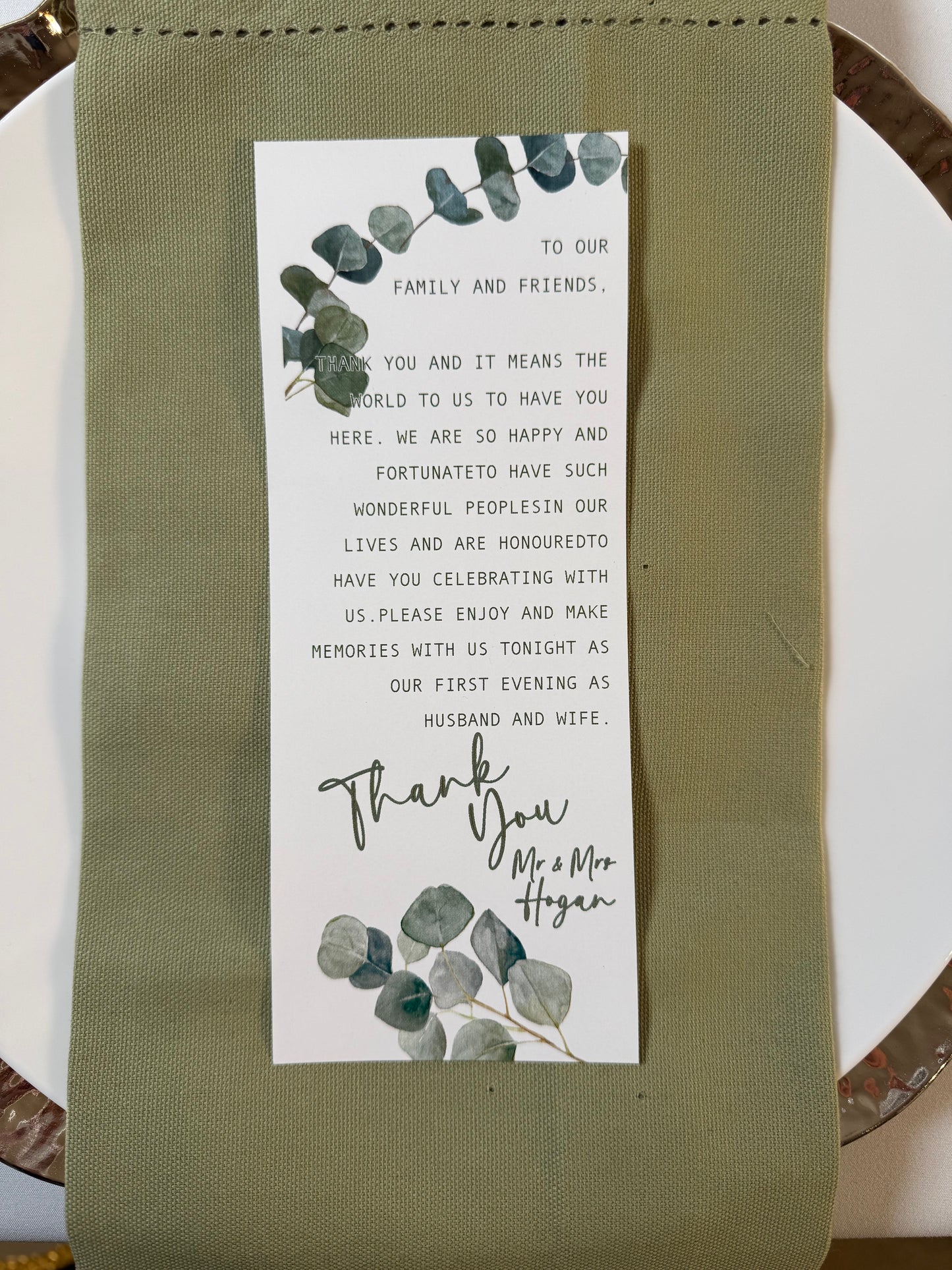 Place Setting Thank You Card Eucalyptus
