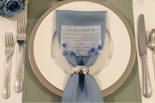 Place Setting Thank You Card Blue Roses